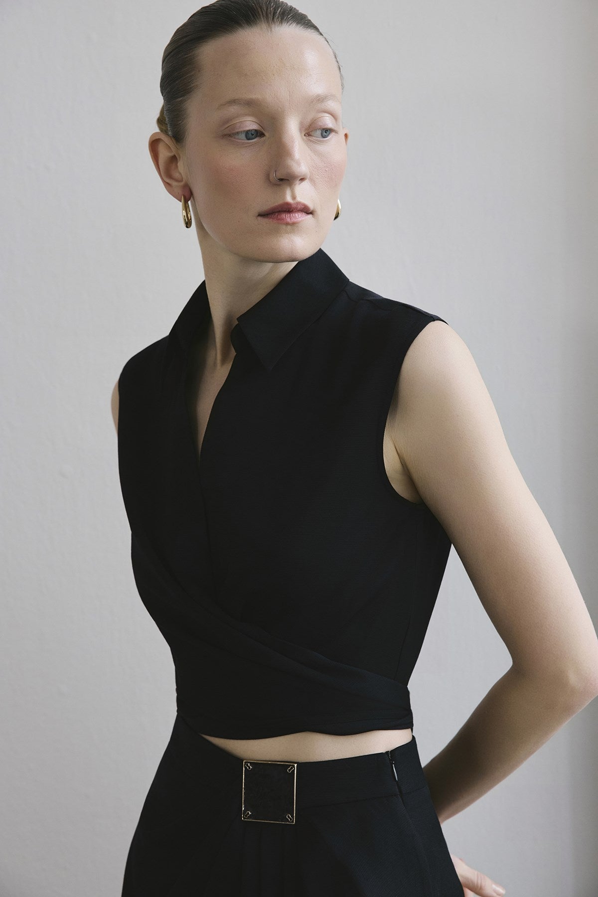 Tie Front Linen Blend  Vest