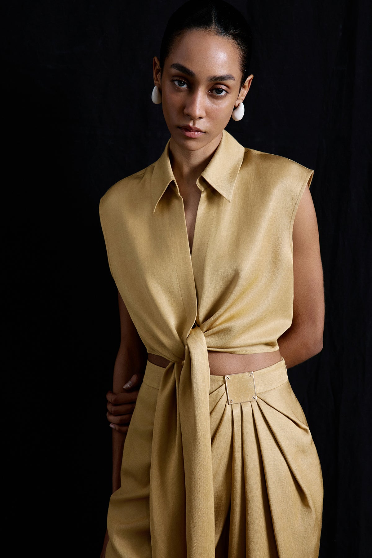 Tie Front Linen Blend  Vest