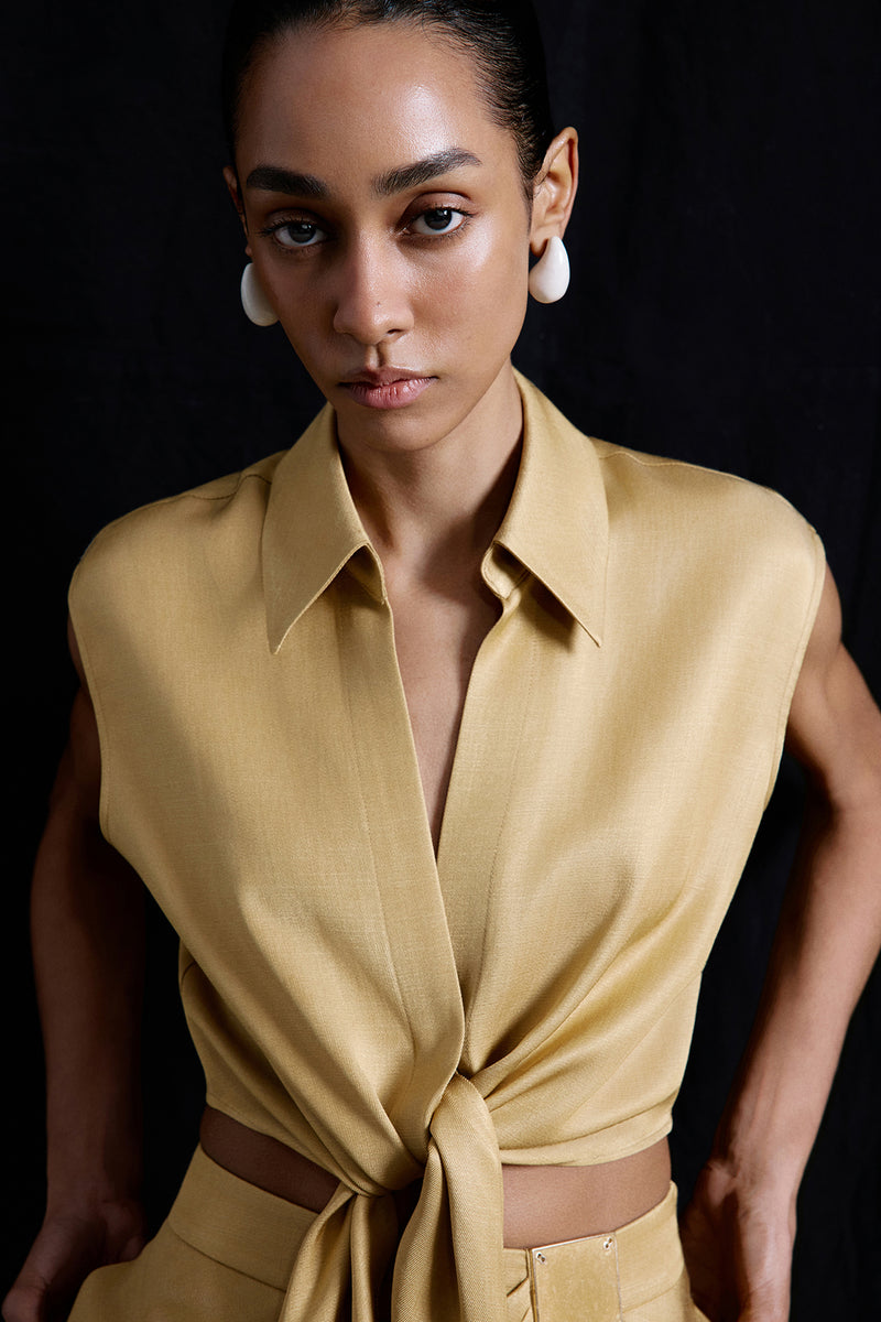 Tie Front Linen Blend  Vest