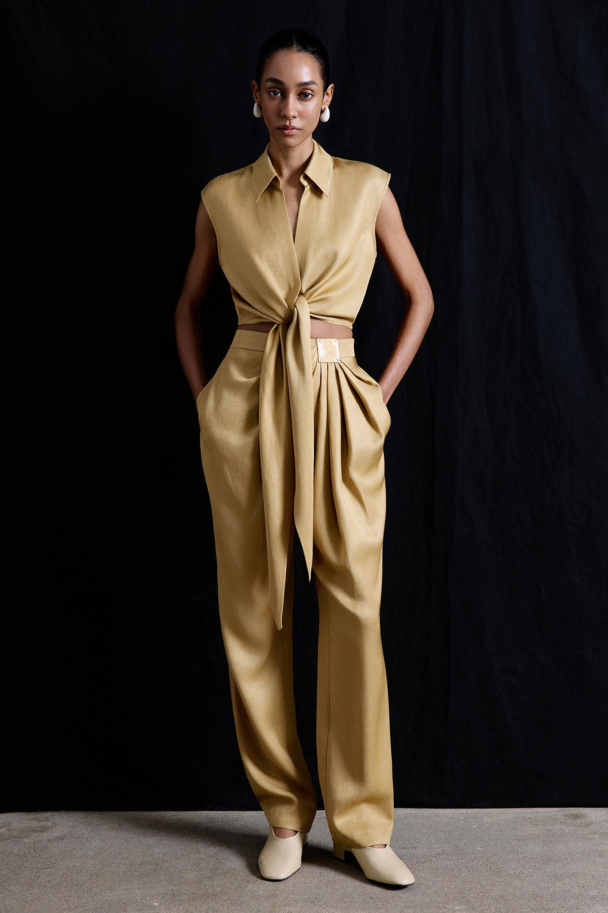 Tie Front Linen Blend  Vest