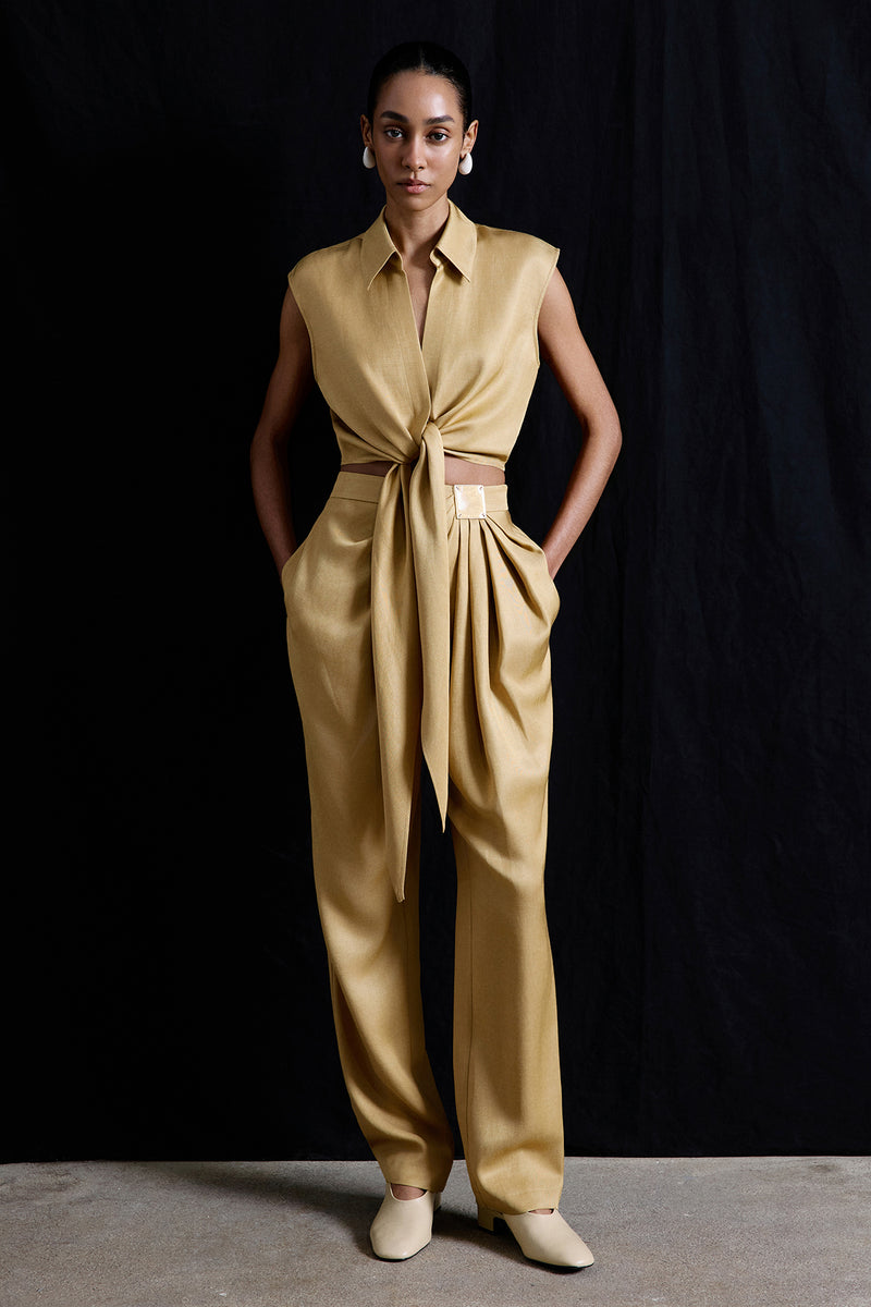 Tie Front Linen Blend  Vest