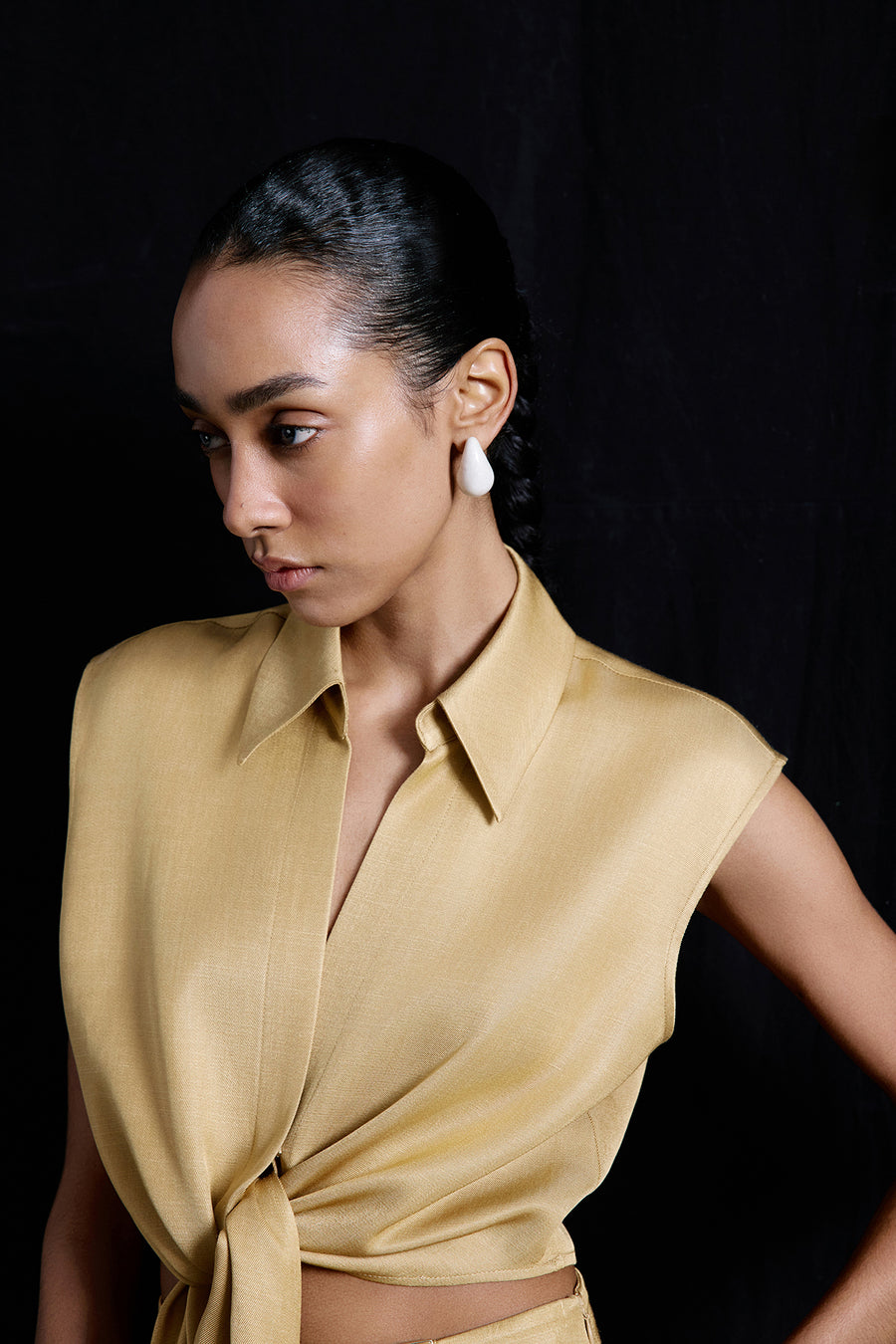 Tie Front Linen Blend  Vest
