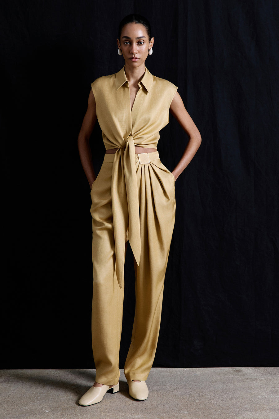 Tie Front Linen Blend  Vest