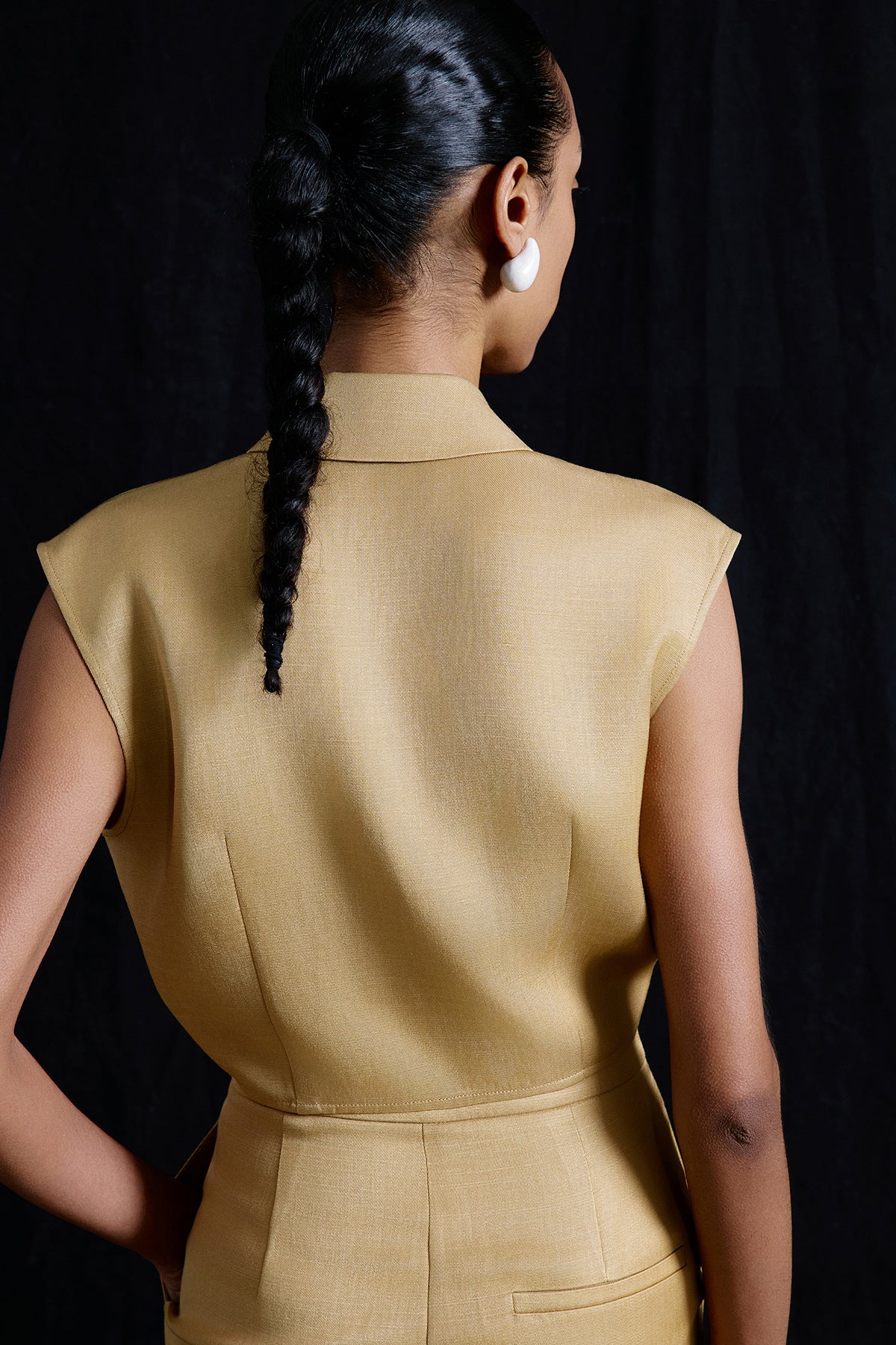 Tie Front Linen Blend  Vest