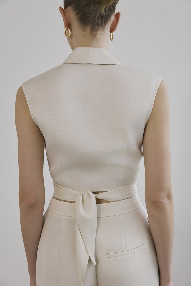 Tie Front Linen Blend  Vest