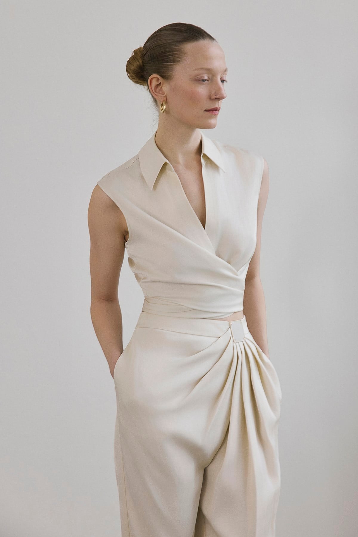 Tie Front Linen Blend  Vest