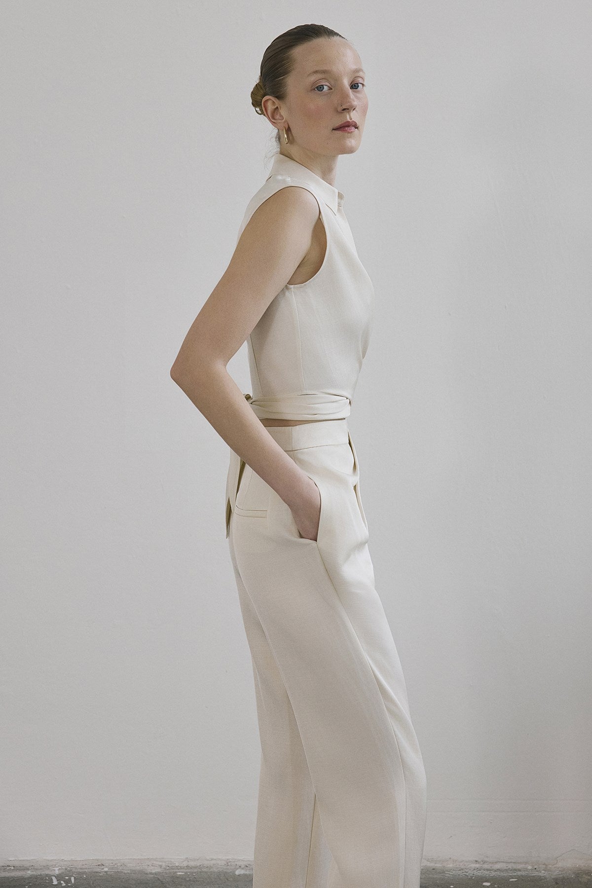 Tie Front Linen Blend  Vest