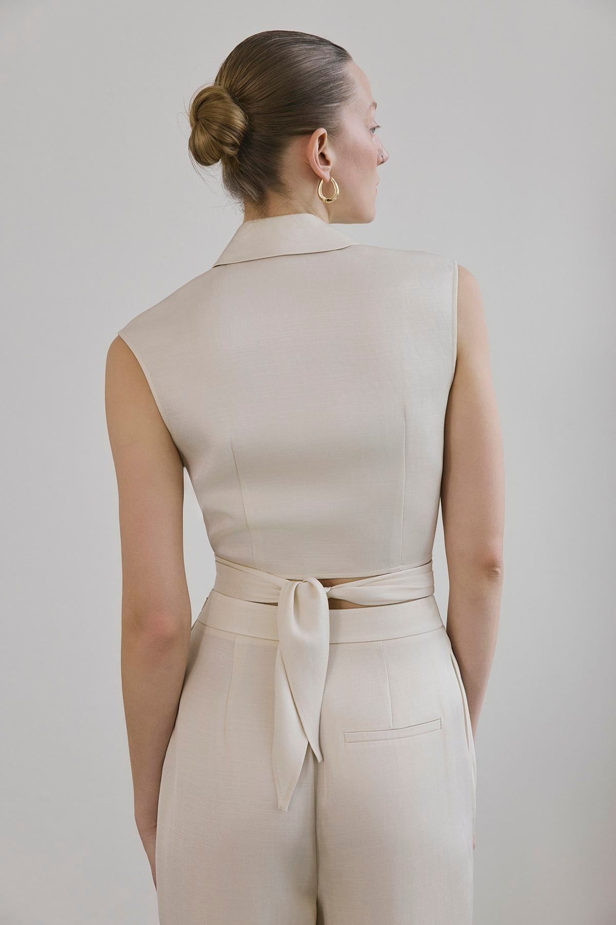 Tie Front Linen Blend  Vest