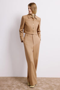 Camel Trousers With Metal Button Detail