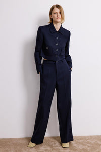 Navy Trousers With Metal Button Detail