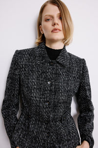 Black Tweed Blazer With Button Detail