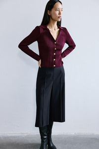 Clared Red V-neck  Knit Cardigan