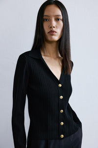 Black V-neck  Knit Cardigan