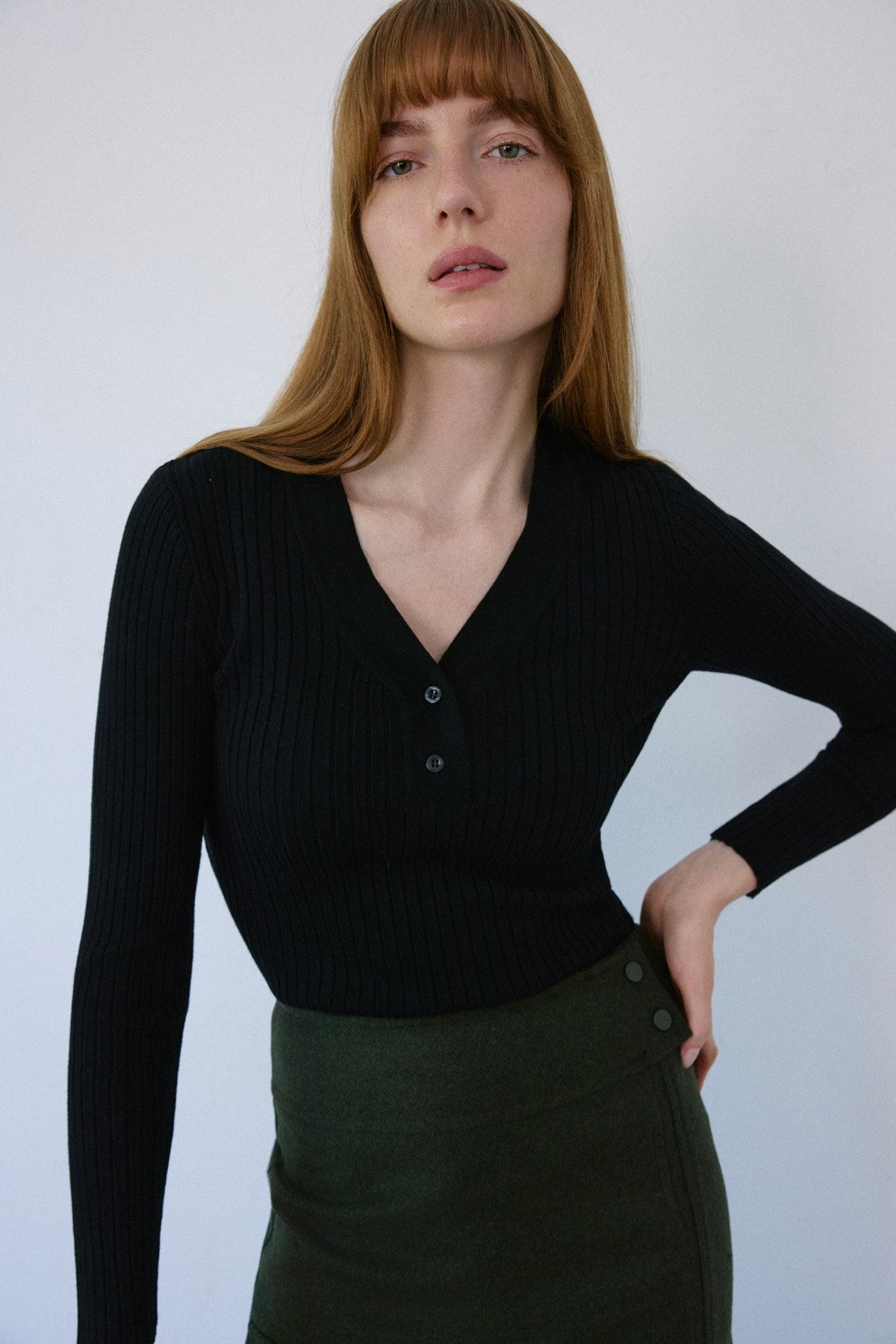 V Neck Ribbed Knit  Sweater
