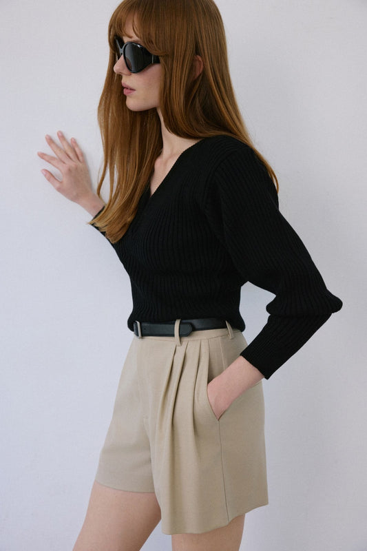 V Neck Ribbed Knit  Sweater