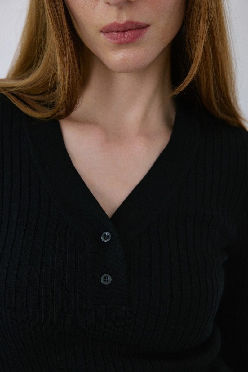 V Neck Ribbed Knit  Sweater