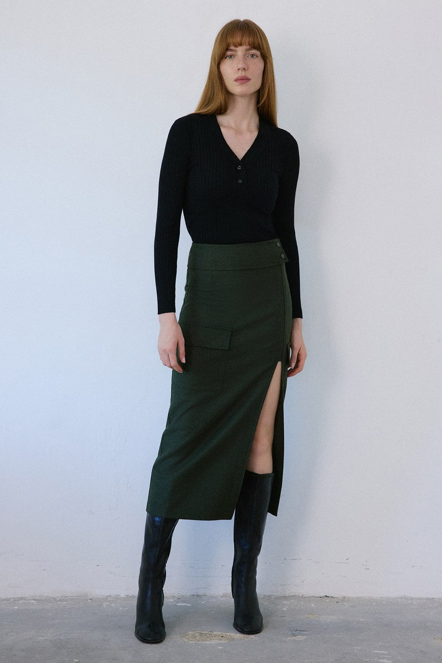 V Neck Ribbed Knit  Sweater