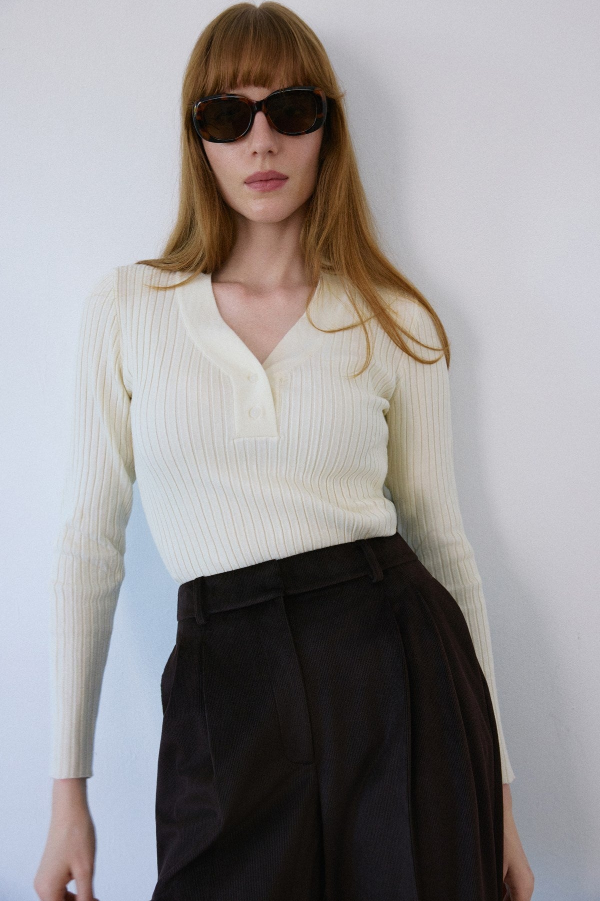 V Neck Ribbed Knit  Sweater