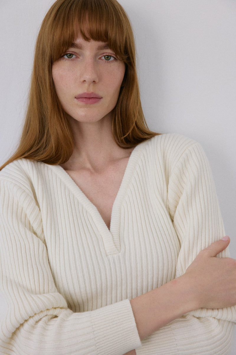 V Neck Ribbed Knit  Sweater