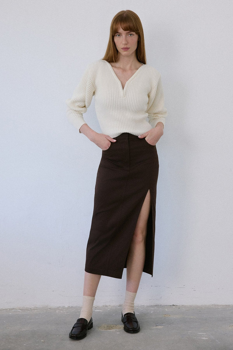 V Neck Ribbed Knit  Sweater
