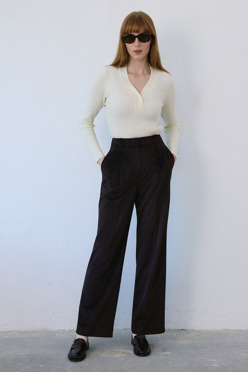 V Neck Ribbed Knit  Sweater