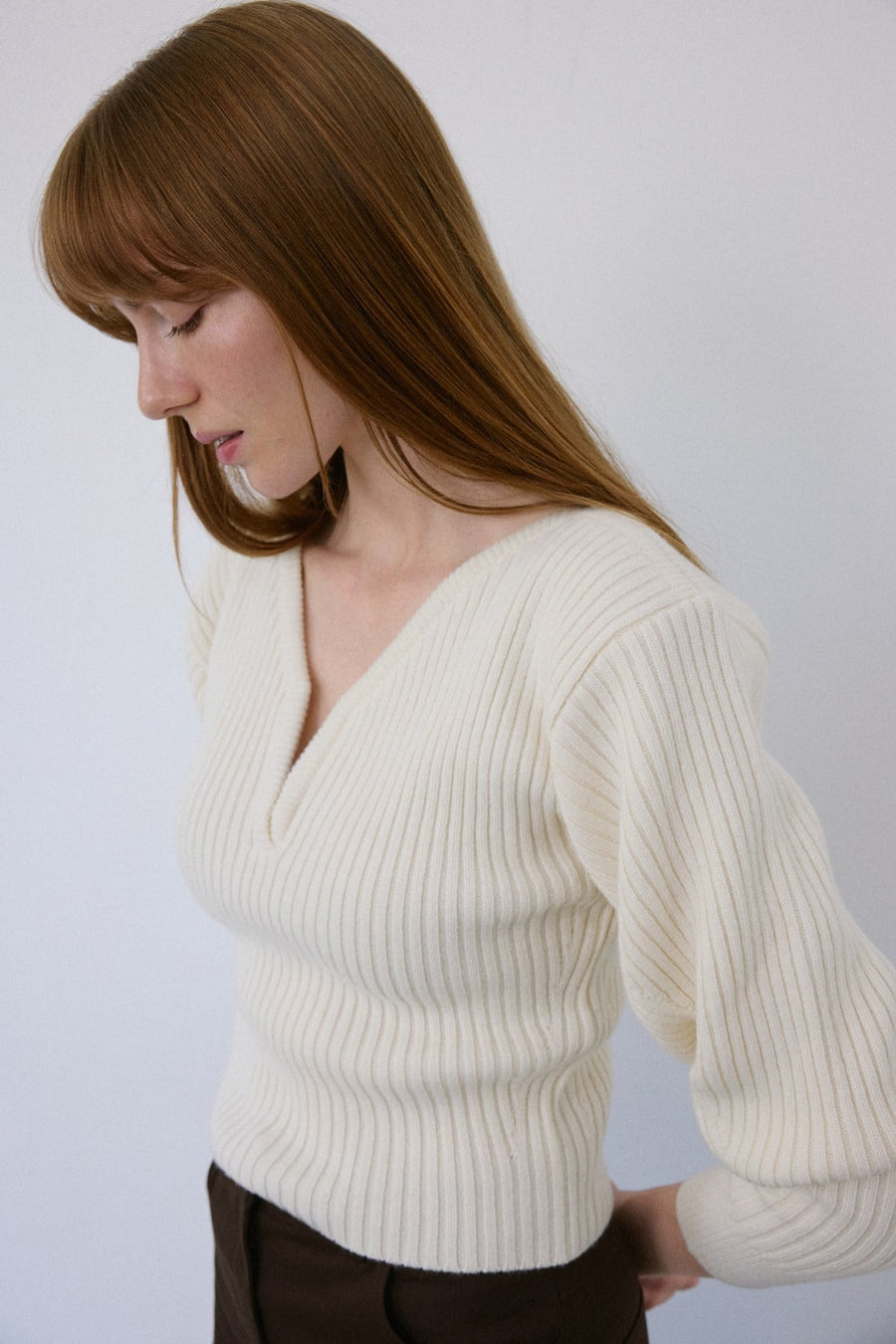 V Neck Ribbed Knit  Sweater