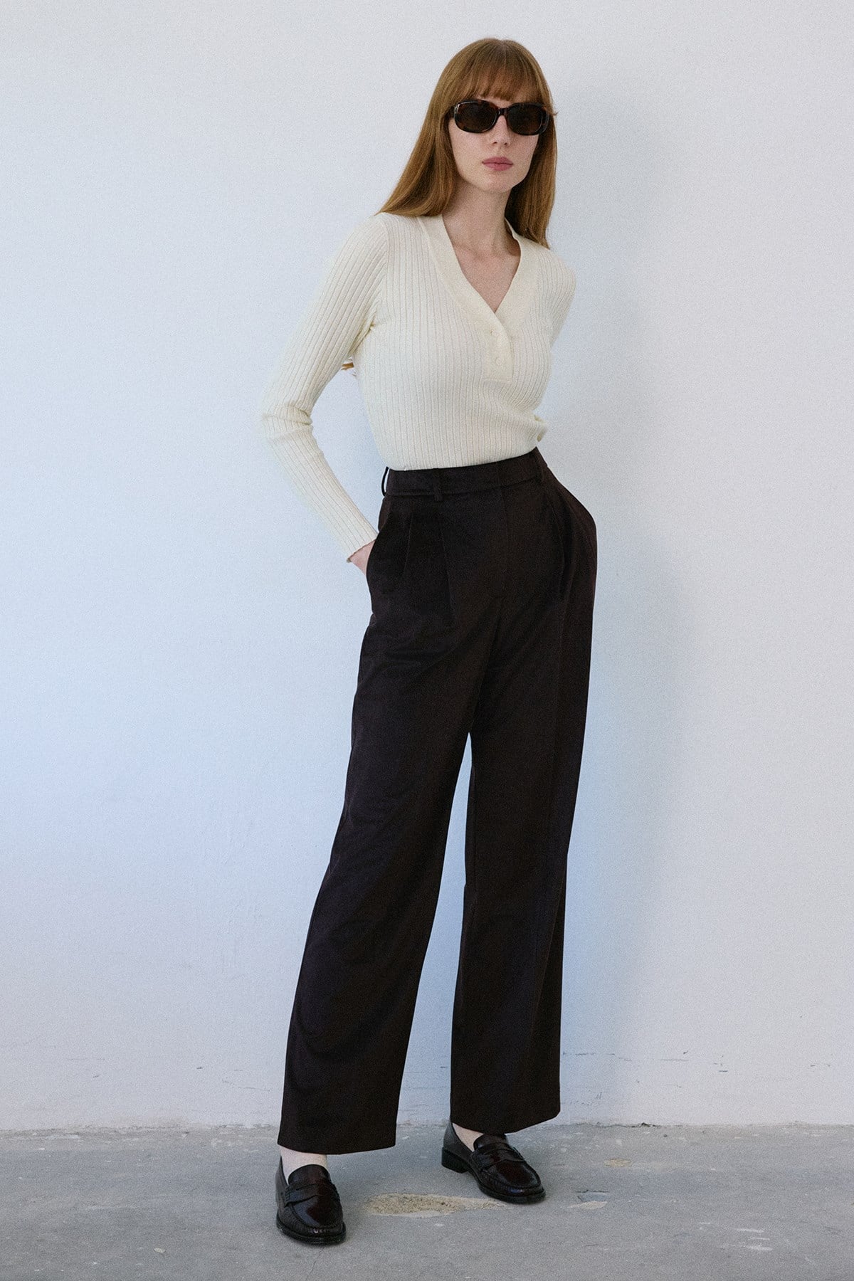 V Neck Ribbed Knit  Sweater