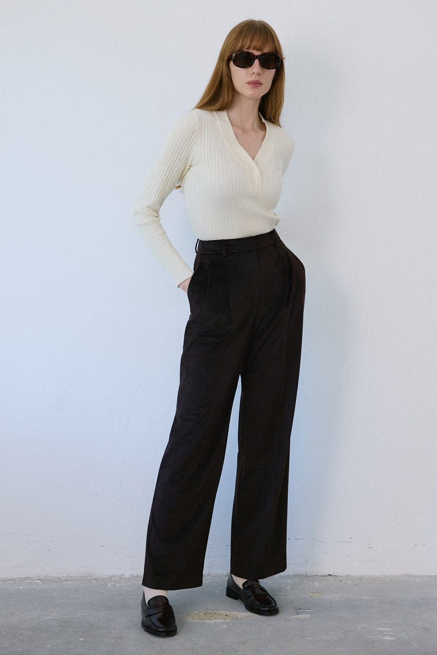 V Neck Ribbed Knit  Sweater