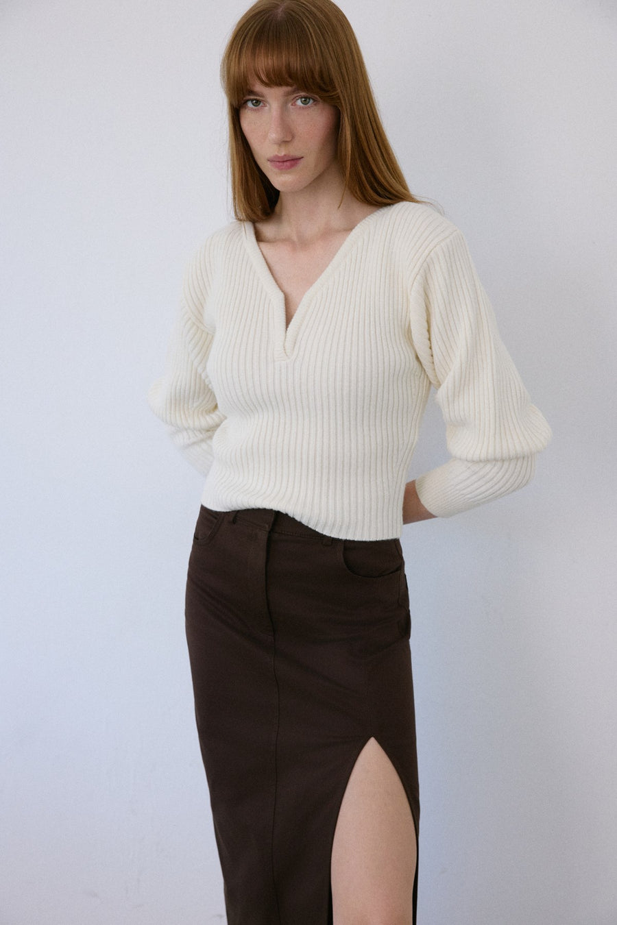 V Neck Ribbed Knit  Sweater