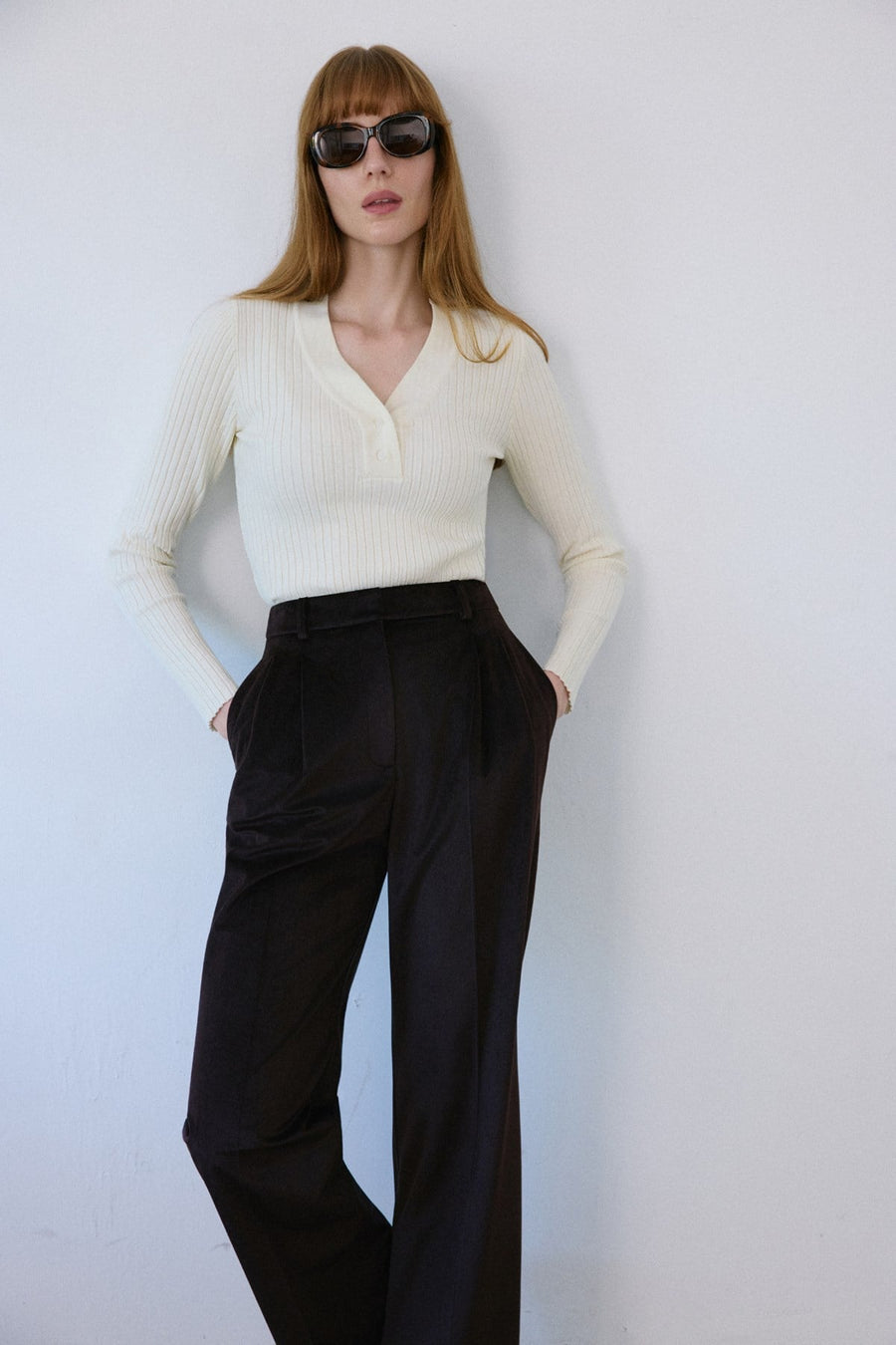 V Neck Ribbed Knit  Sweater
