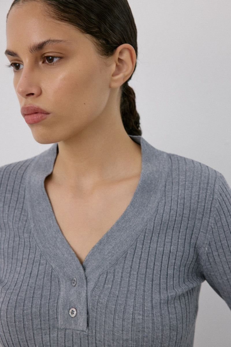 V Neck Ribbed Knit  Sweater