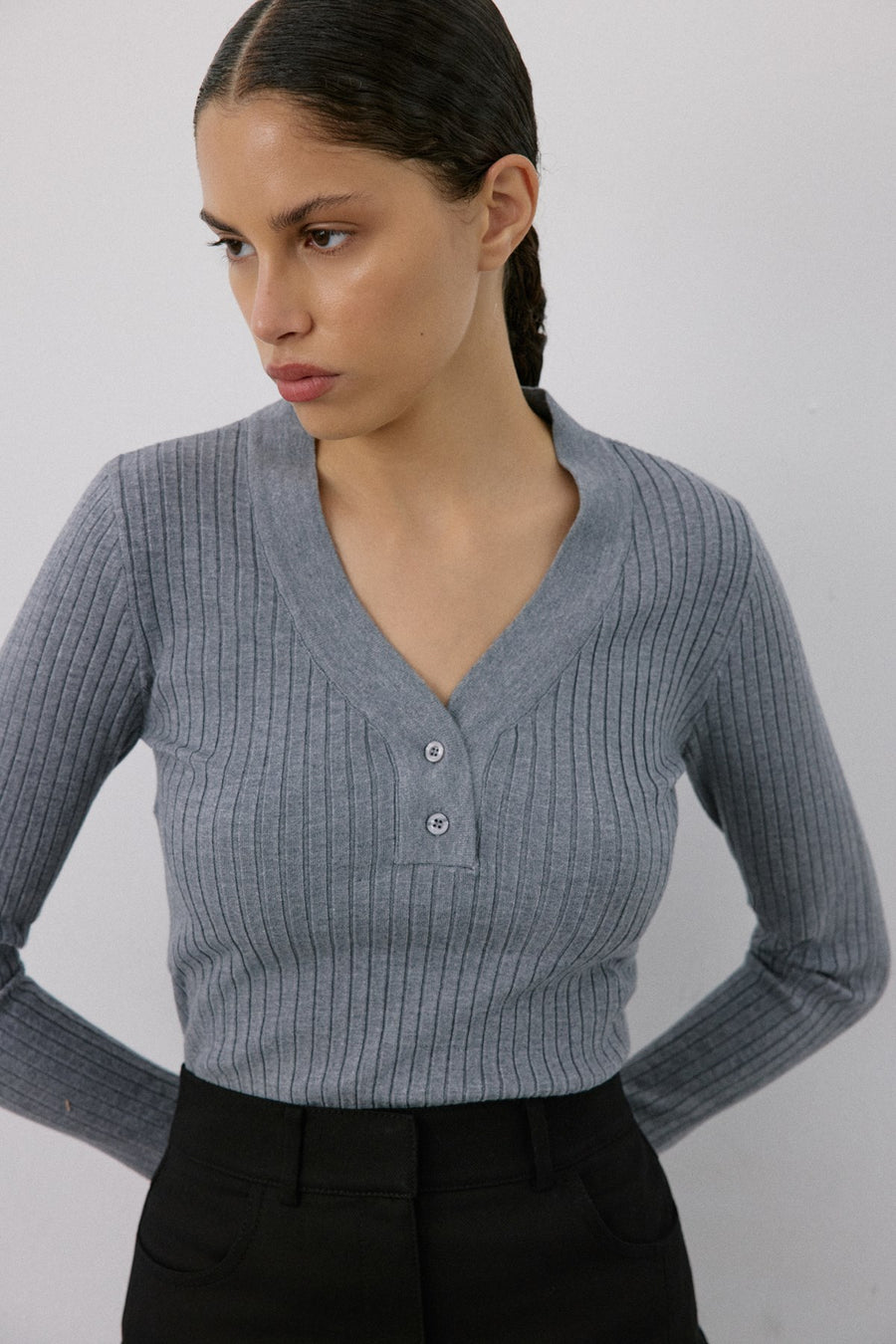 V Neck Ribbed Knit  Sweater