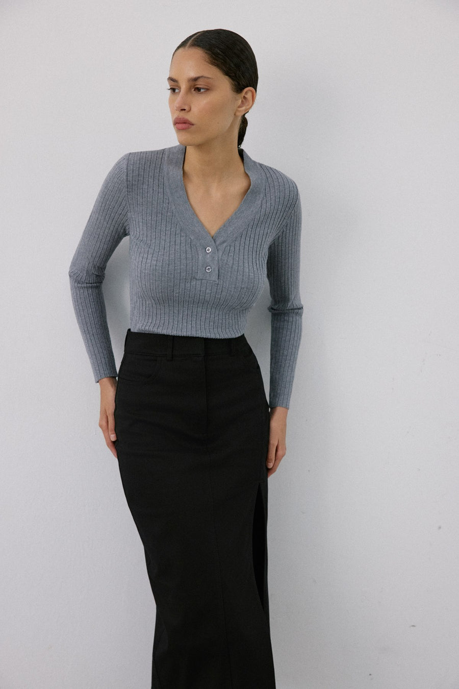 V Neck Ribbed Knit  Sweater