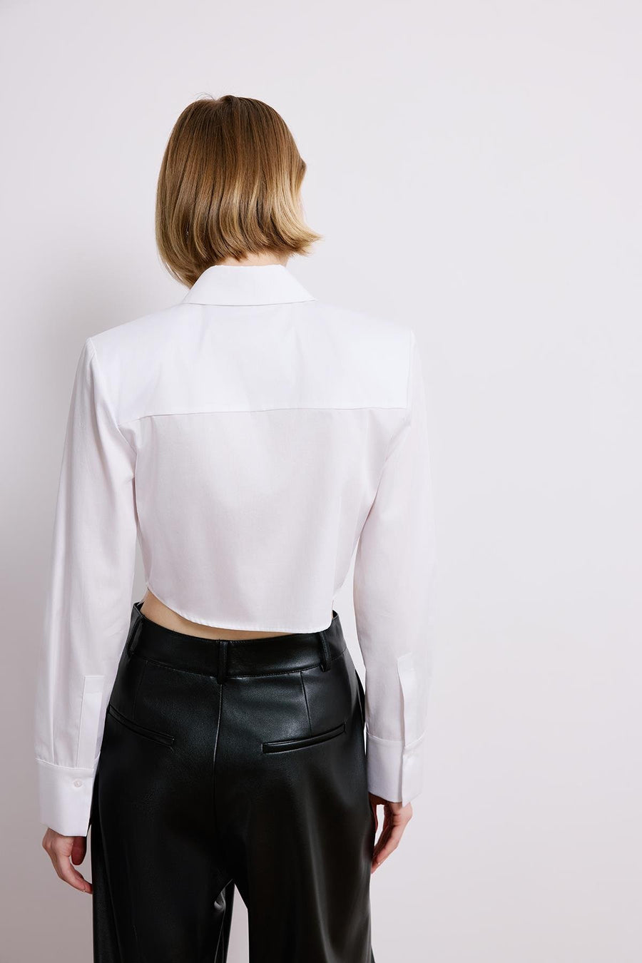 White Poplin Long Sleeve Shirt With Shoulder Pads