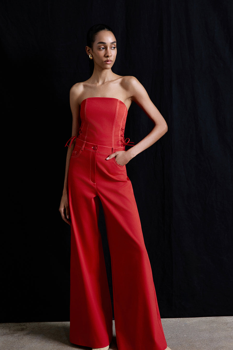 Wide Leg Denim Textured  Trousers