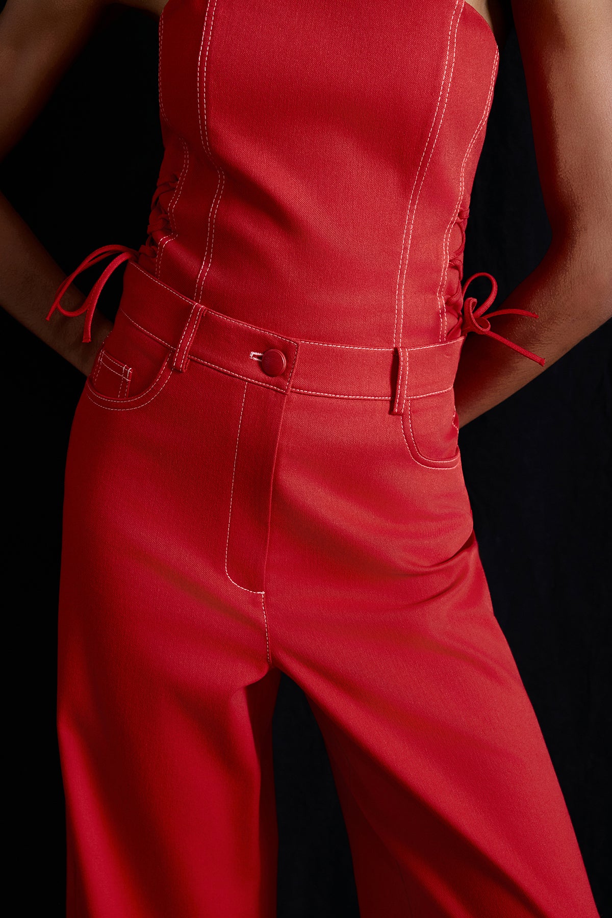Wide Leg Denim Textured  Trousers