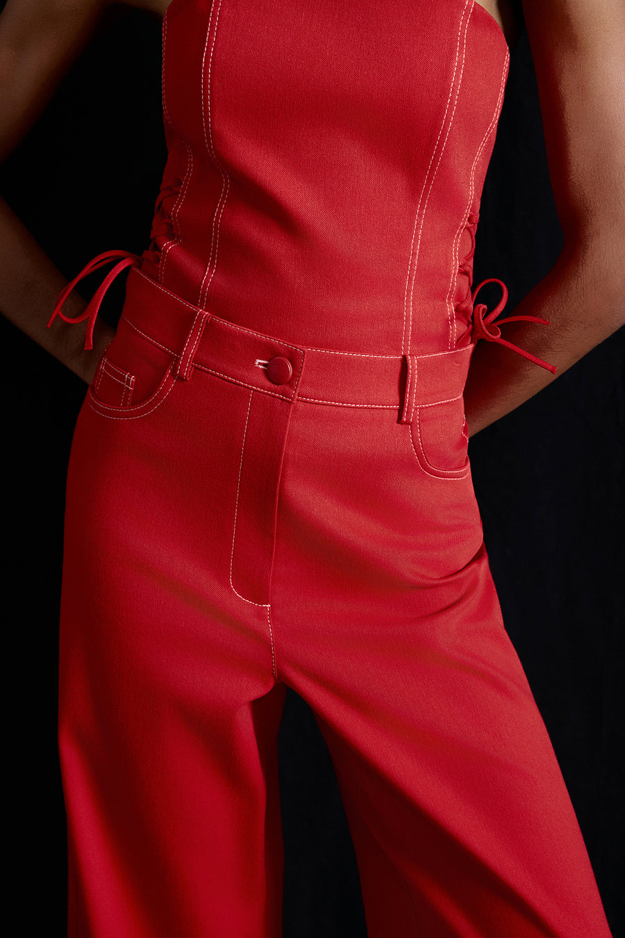 Wide Leg Denim Textured  Trousers