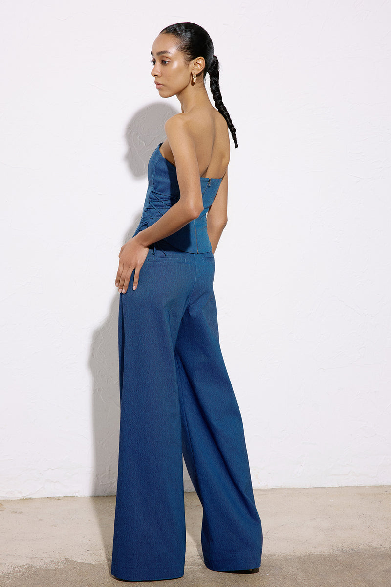 Wide Leg Denim Textured  Trousers