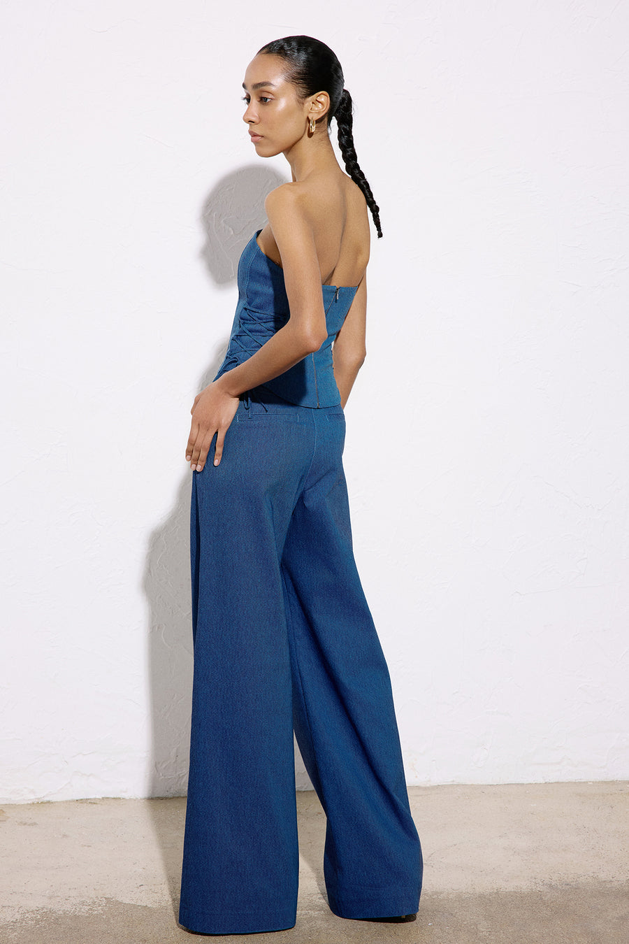 Wide Leg Denim Textured  Trousers