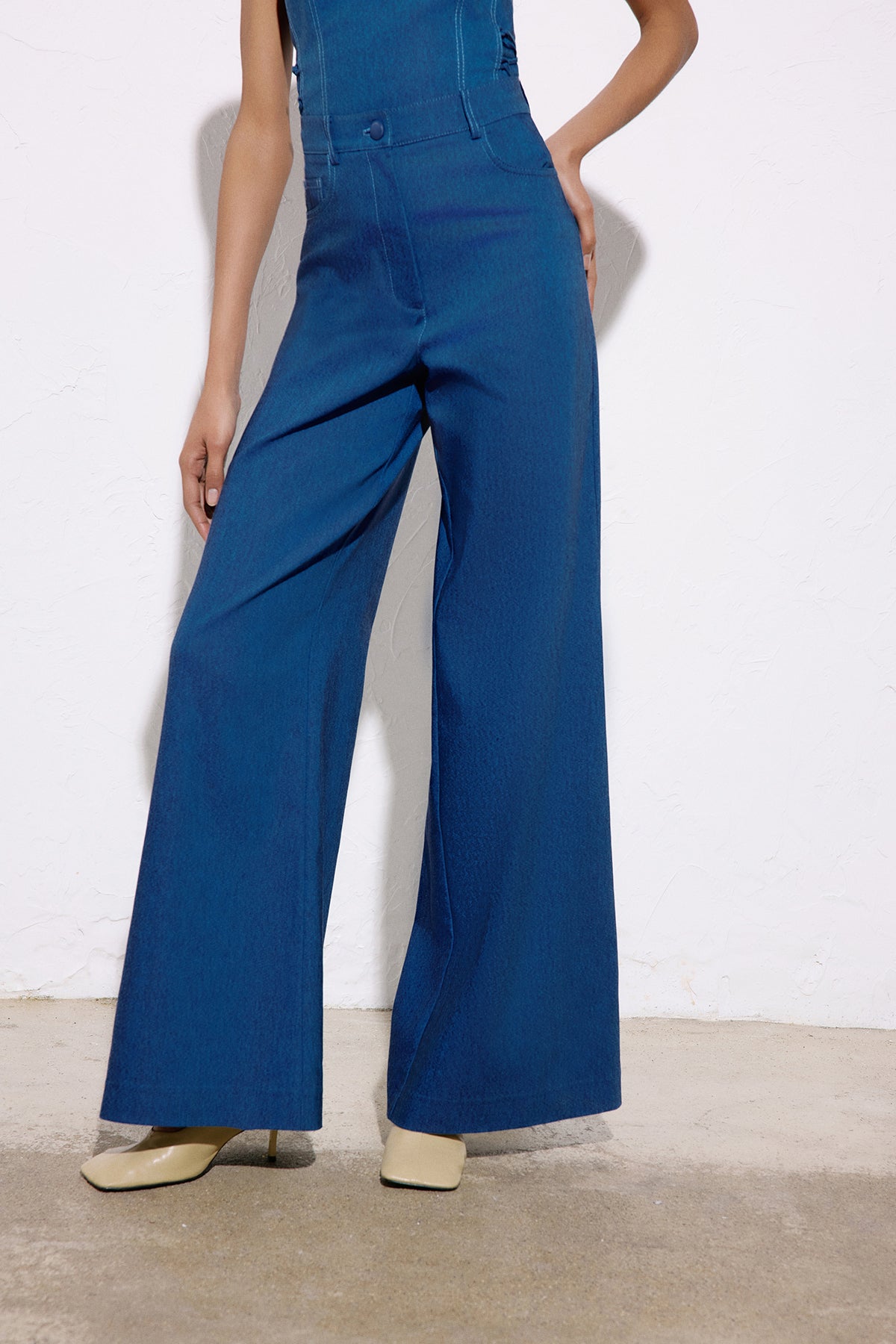 Wide Leg Denim Textured  Trousers