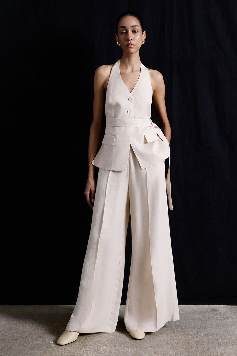 Wide Leg Linen Blend  Trousers