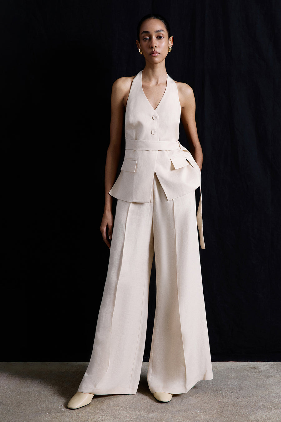 Wide Leg Linen Blend  Trousers