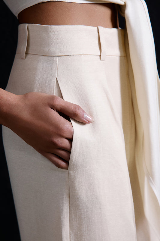 Wide Leg Linen Blend  Trousers