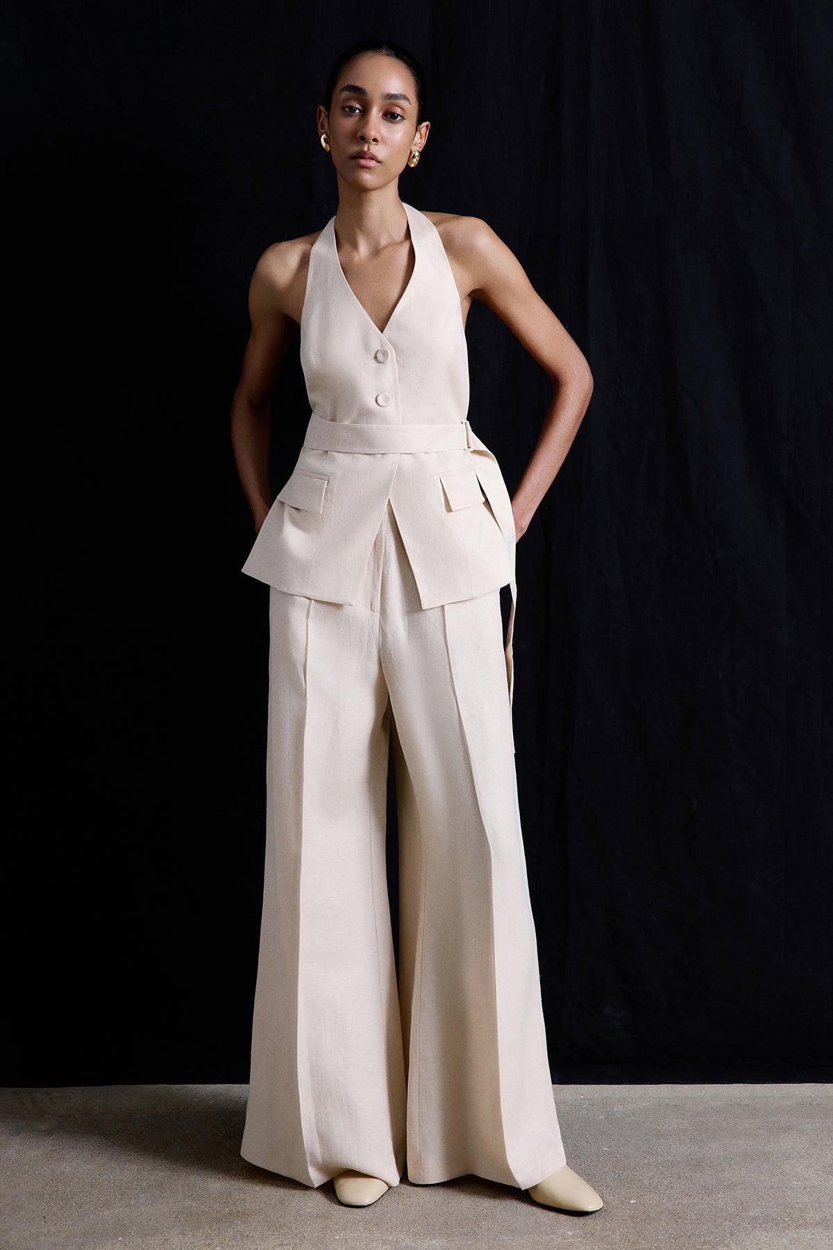 Wide Leg Linen Blend  Trousers