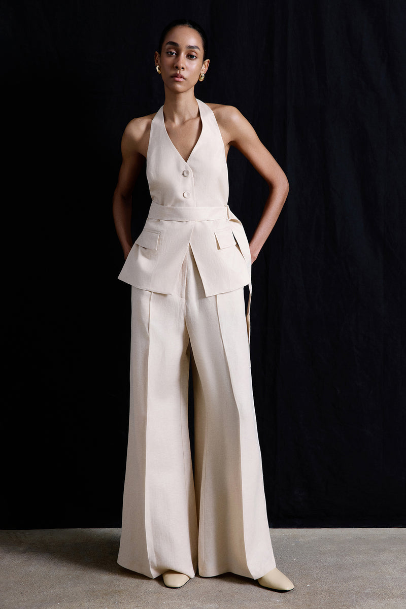Wide Leg Linen Blend  Trousers