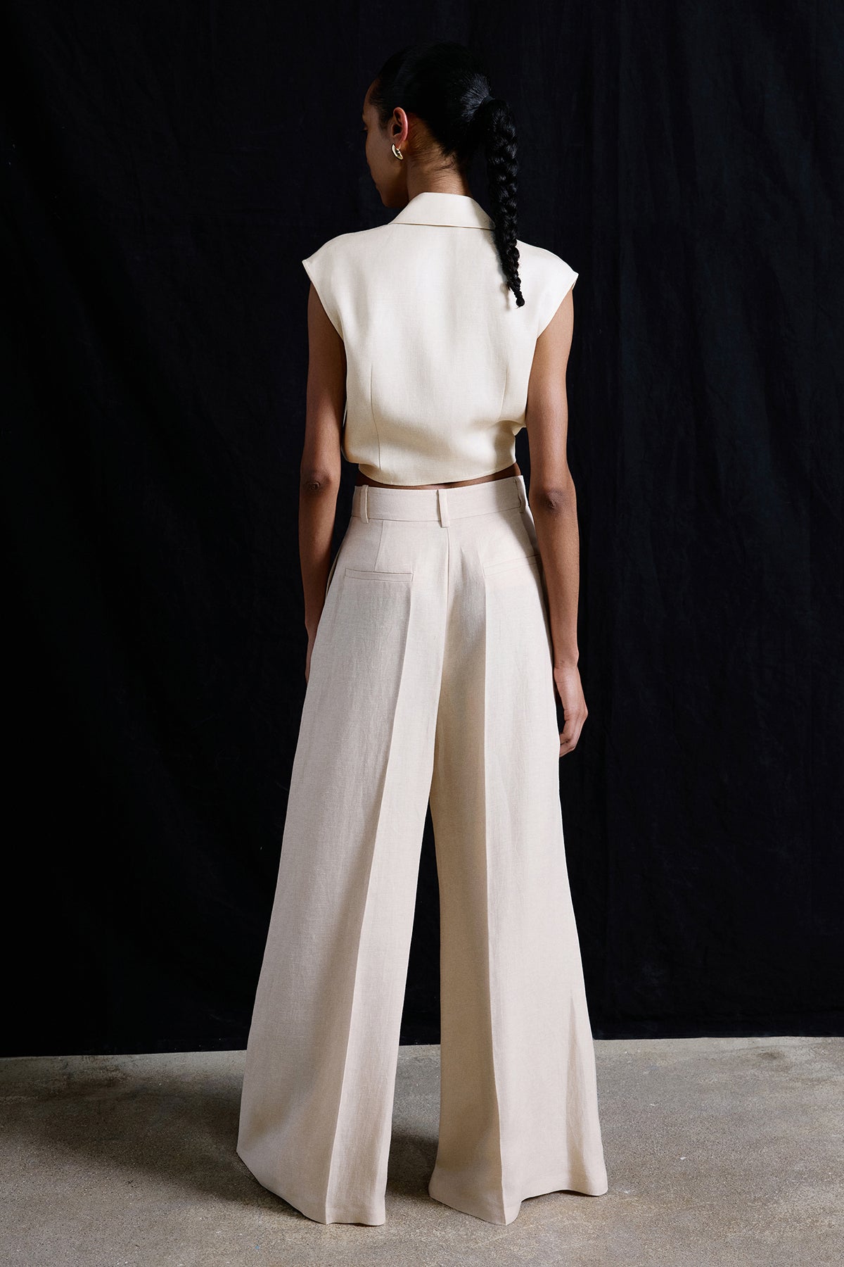 Wide Leg Linen Blend  Trousers