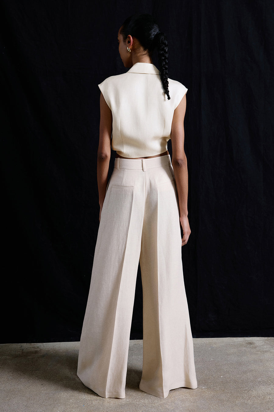 Wide Leg Linen Blend  Trousers