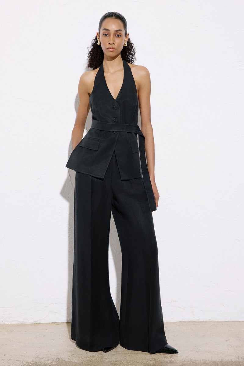 Wide Leg Linen Blend  Trousers