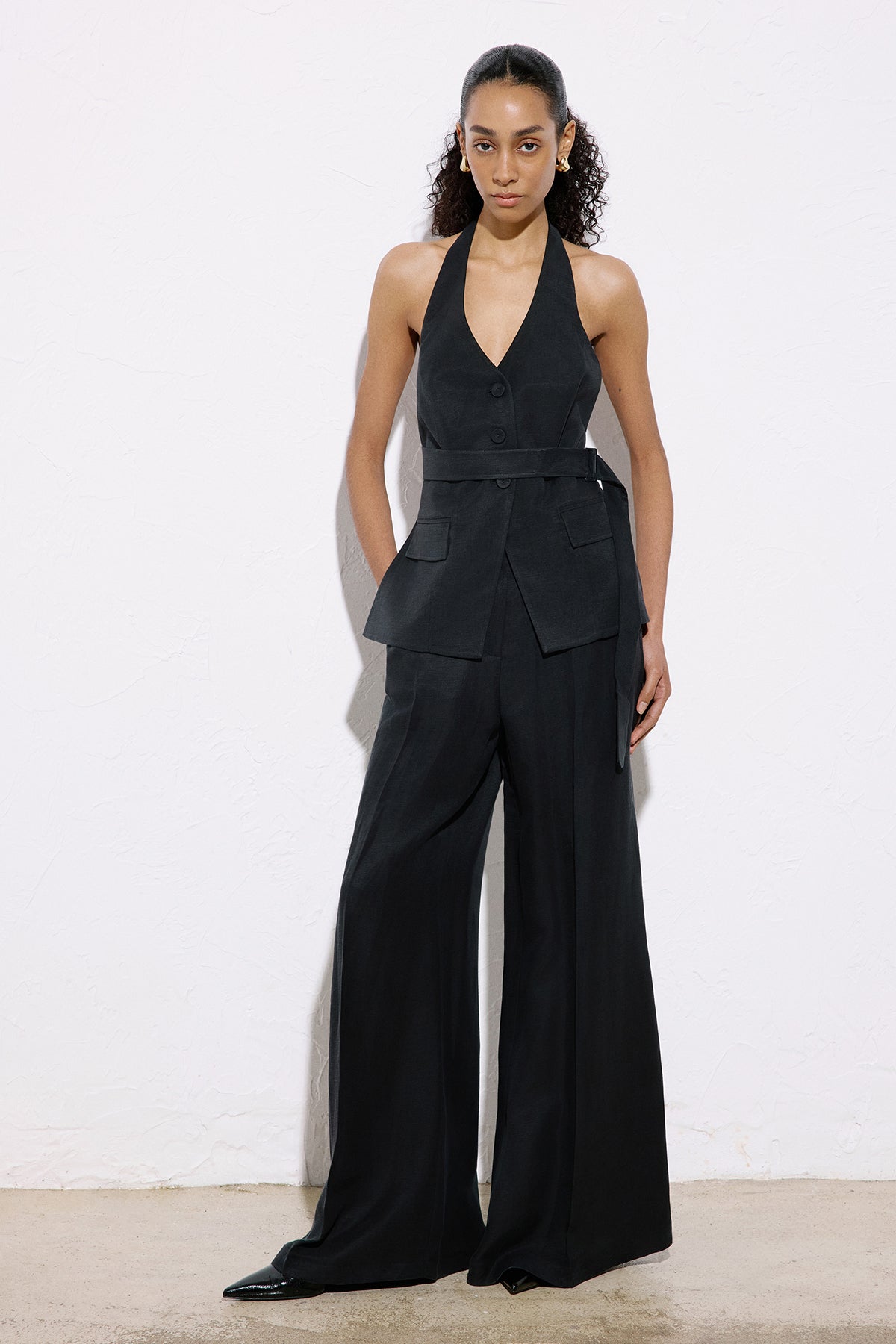 Wide Leg Linen Blend  Trousers