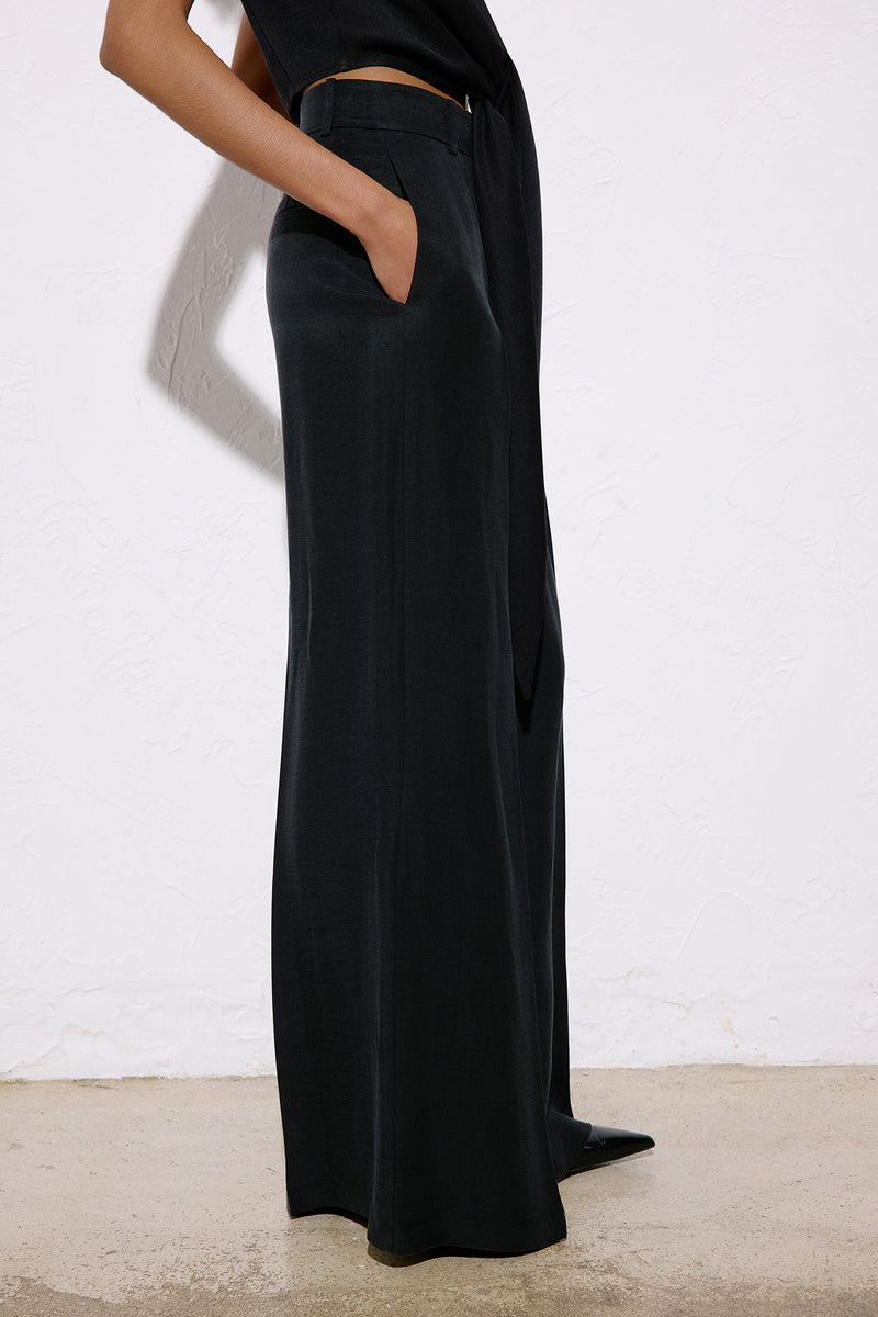 Wide Leg Linen Blend  Trousers